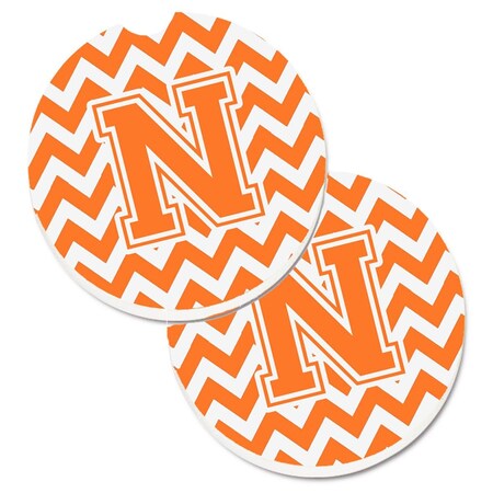 Carolines Treasures Letter N Chevron Orange and White Set of 2 Cup Holder Car Coaster CJ1046-NCARC